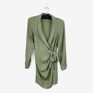 ASOS Collared Wrap Mini Dress Size US 4 Sage Green Minimalist Earthy Softcore